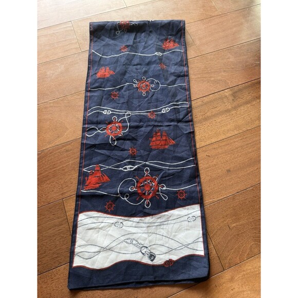 Gim Renoir Nautical Rectangle Scarf 55” x 11” Blue White Red - Picture 6 of 8